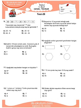 ilkokul 1. Sınıf Genel Tekrar Testleri 